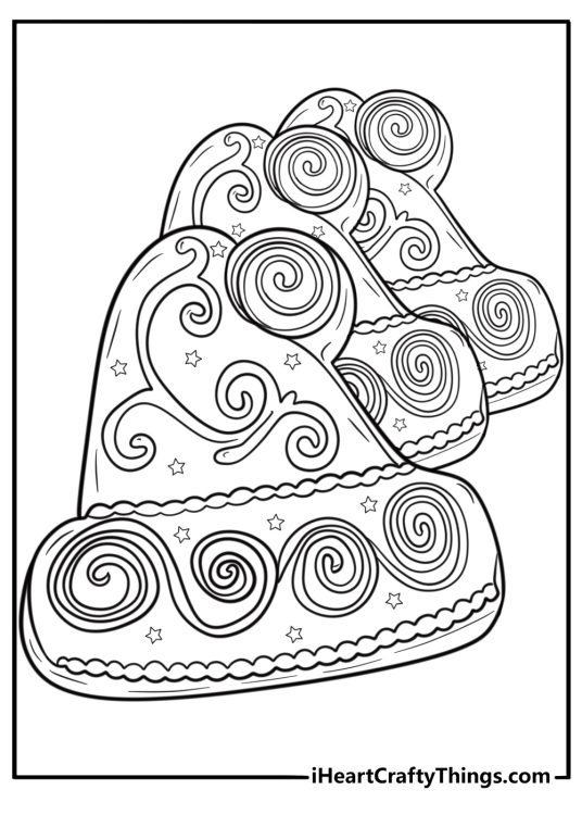 Santa hat cookie with icing trim free printable coloring page