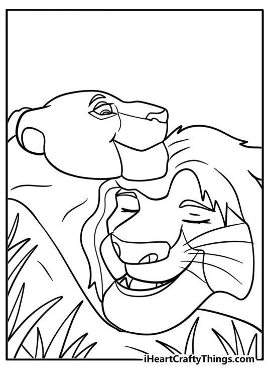 Sarabi watching over Mufasa as he sleeps coloring PDF for kids