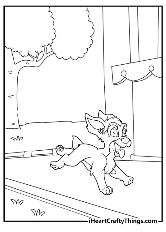 Scamp running across the street coloring page