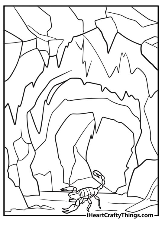 Scorpion in a rocky cave coloring page