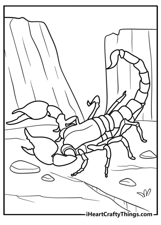 Scorpion on dry cracked ground coloring page for kids
