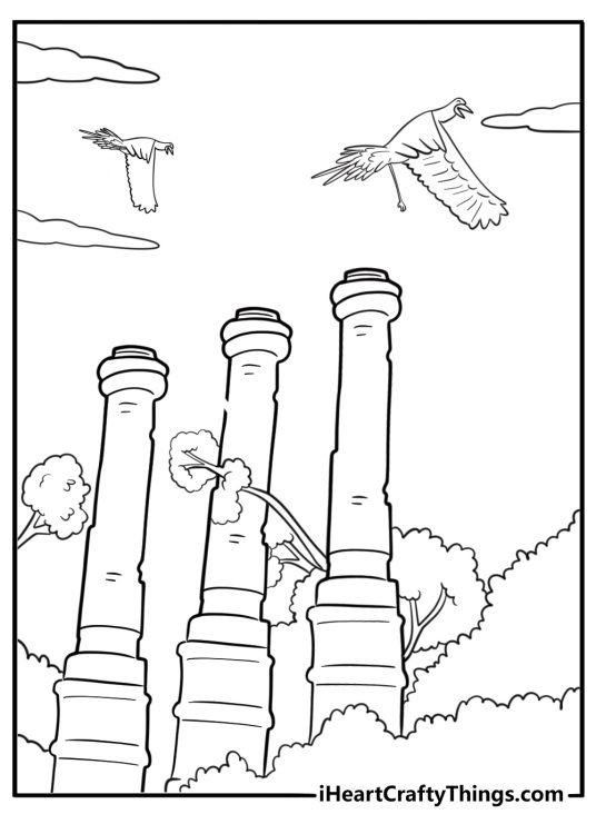 Secretarybird flying above flooded ruins in flow