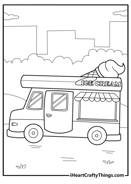 Simple ice cream truck outline with minimal details coloring page