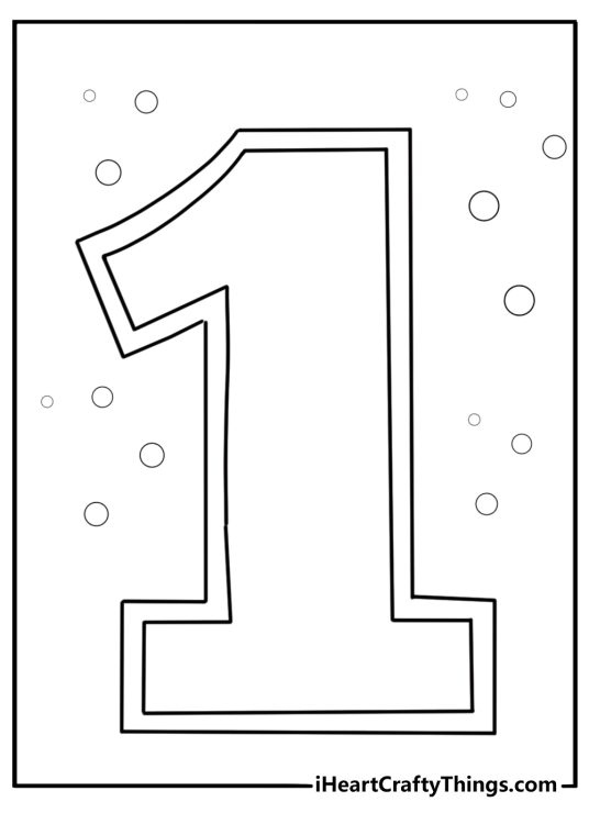 Simple number 1 with thick lines easy to color
