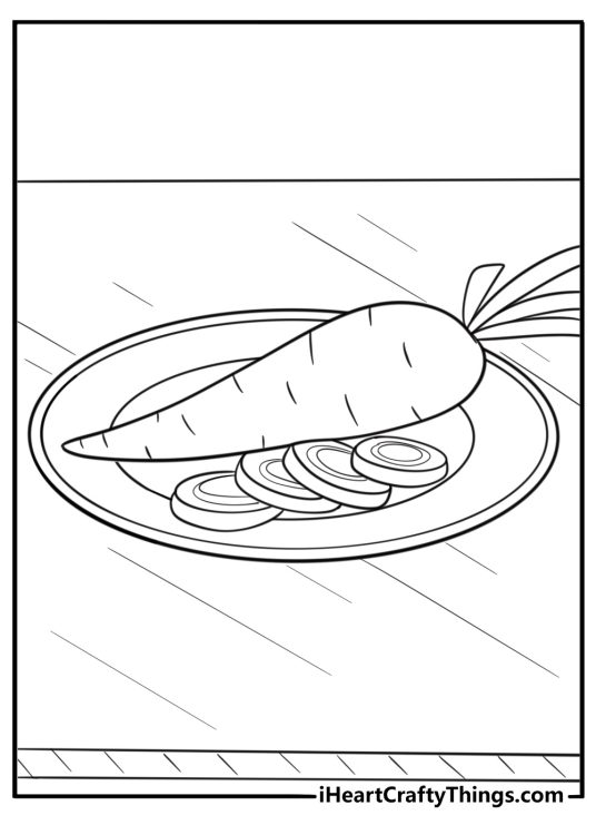Sliced carrot on a plate free printable coloring page