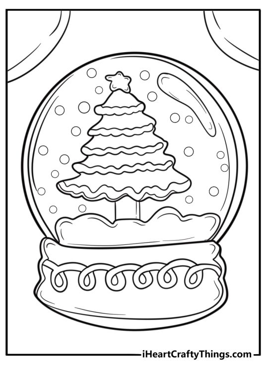 Snow globe cookie with winter scene coloring page