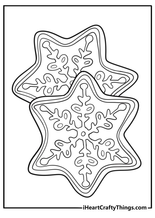 Snowflake cookie with frosting details printable coloring sheet