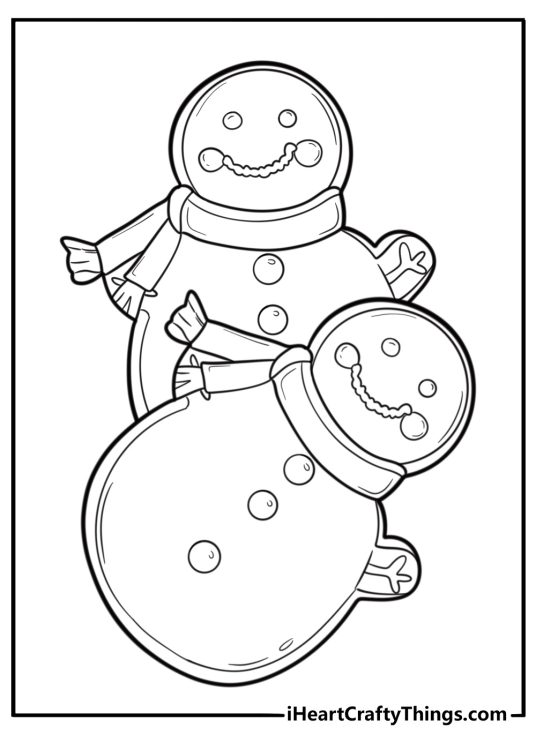Snowman cookie with scarf and buttons fun coloring sheet