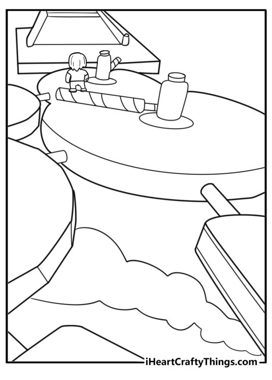 Stumble Jill balancing on spinning beam on Humble Stumble coloring sheet
