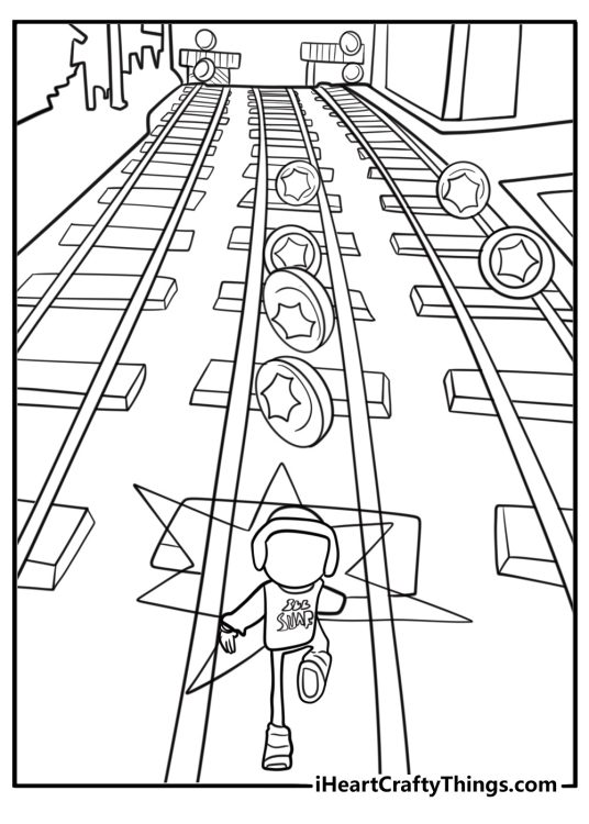 Subway surfers character collecting coins coloring page