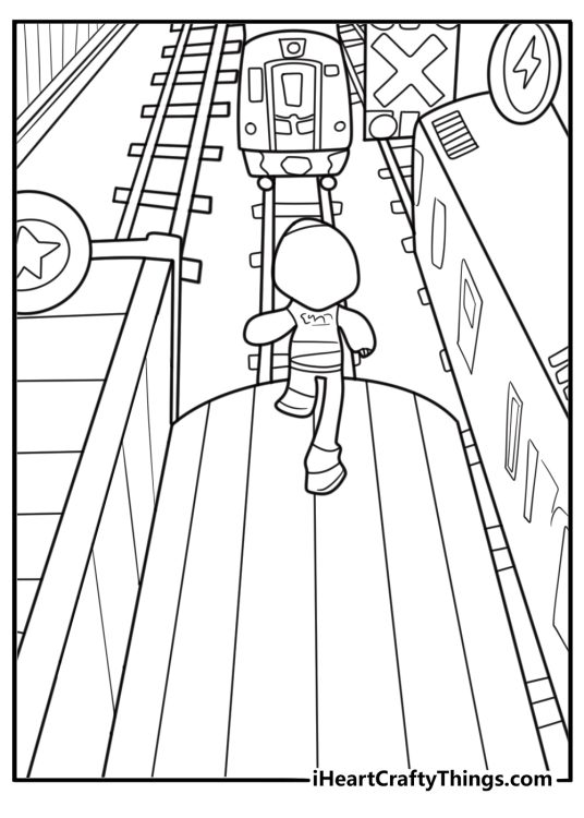 Subway surfers character with token collectibles coloring page