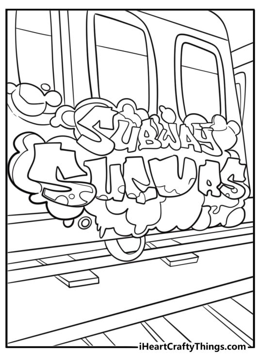 Subway surfers graffiti tag on train coloring page