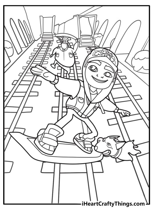 Subway surfers inspector chasing jake coloring page