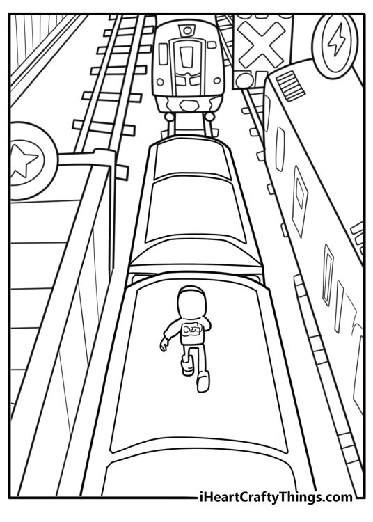 Subway surfers jake grinding on a train rail coloring page