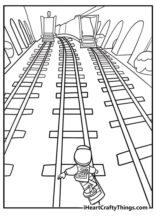 Subway surfers jake running on train tracks coloring page