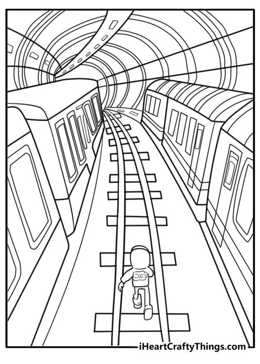 Subway surfers jake running through a tunnel coloring sheet