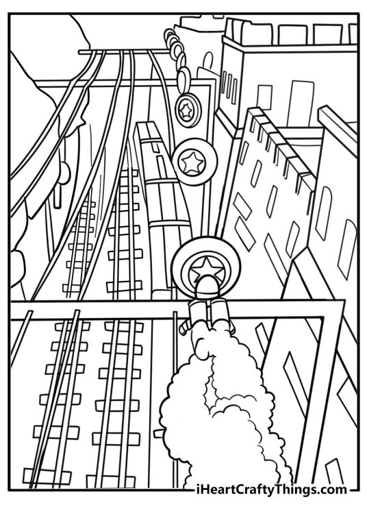 Subway surfers jetpack flying above the trains coloring sheet