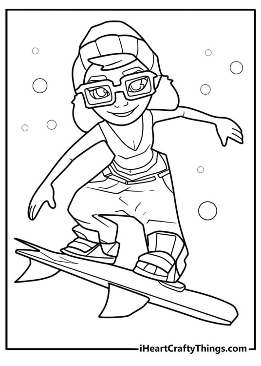 Subway surfers tricky with her cap and skateboard coloring sheet