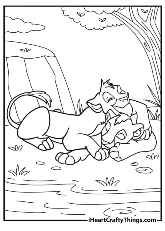 Taka and Mufasa bonding while resting by the river printable sheet