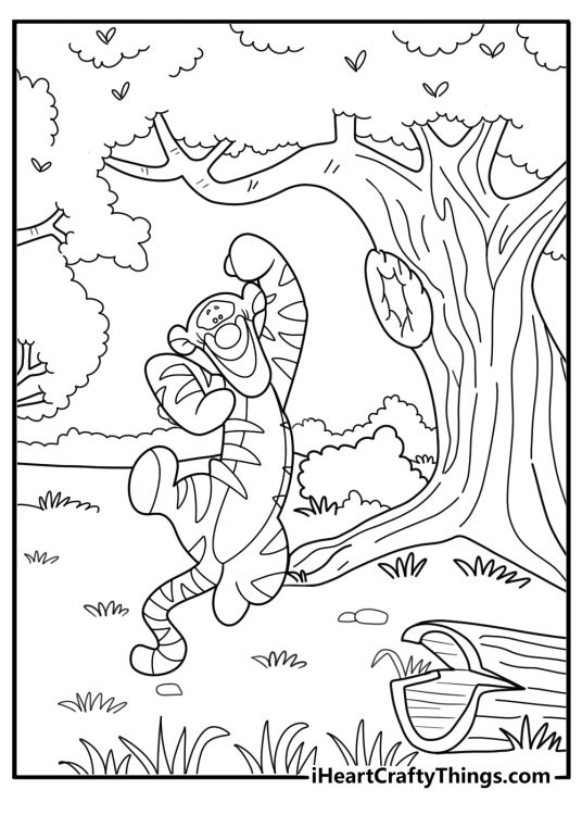 Tigger bouncing in the hundred acre wood coloring page