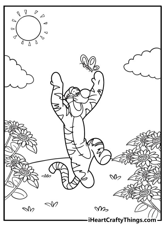 Tigger chasing butterflies coloring page