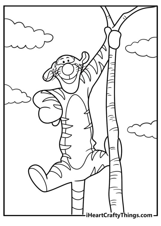 Tigger climbing a tree coloring page