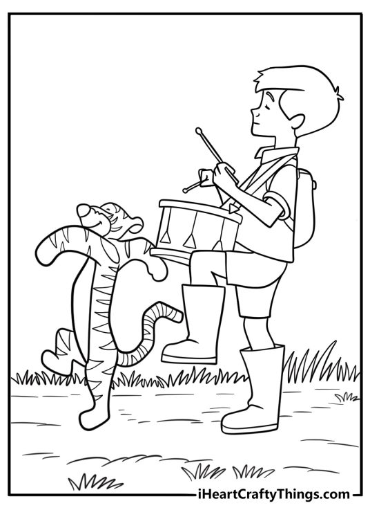 Tigger exploring with christopher robin coloring page