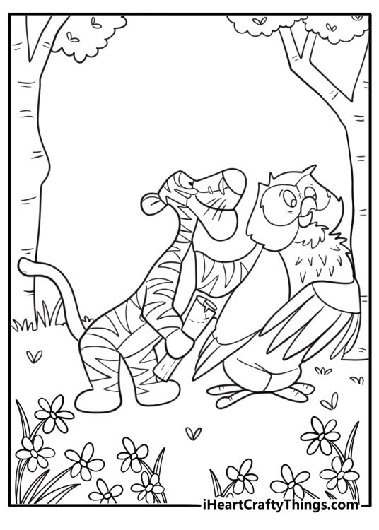 Tigger helping owl with a map coloring page