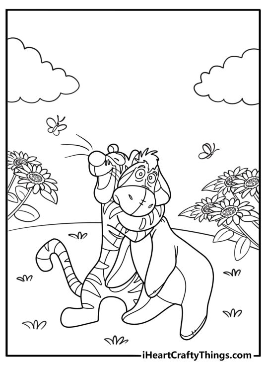 Tigger hugging eeyore coloring page