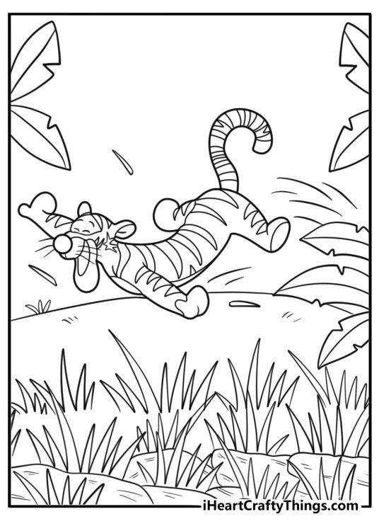 Tigger jumping through tall grass coloring page