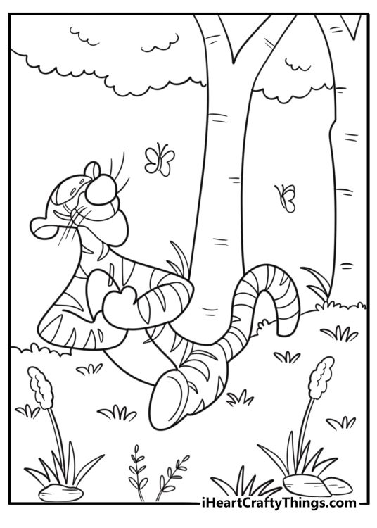 Tigger walking down a forest path coloring page