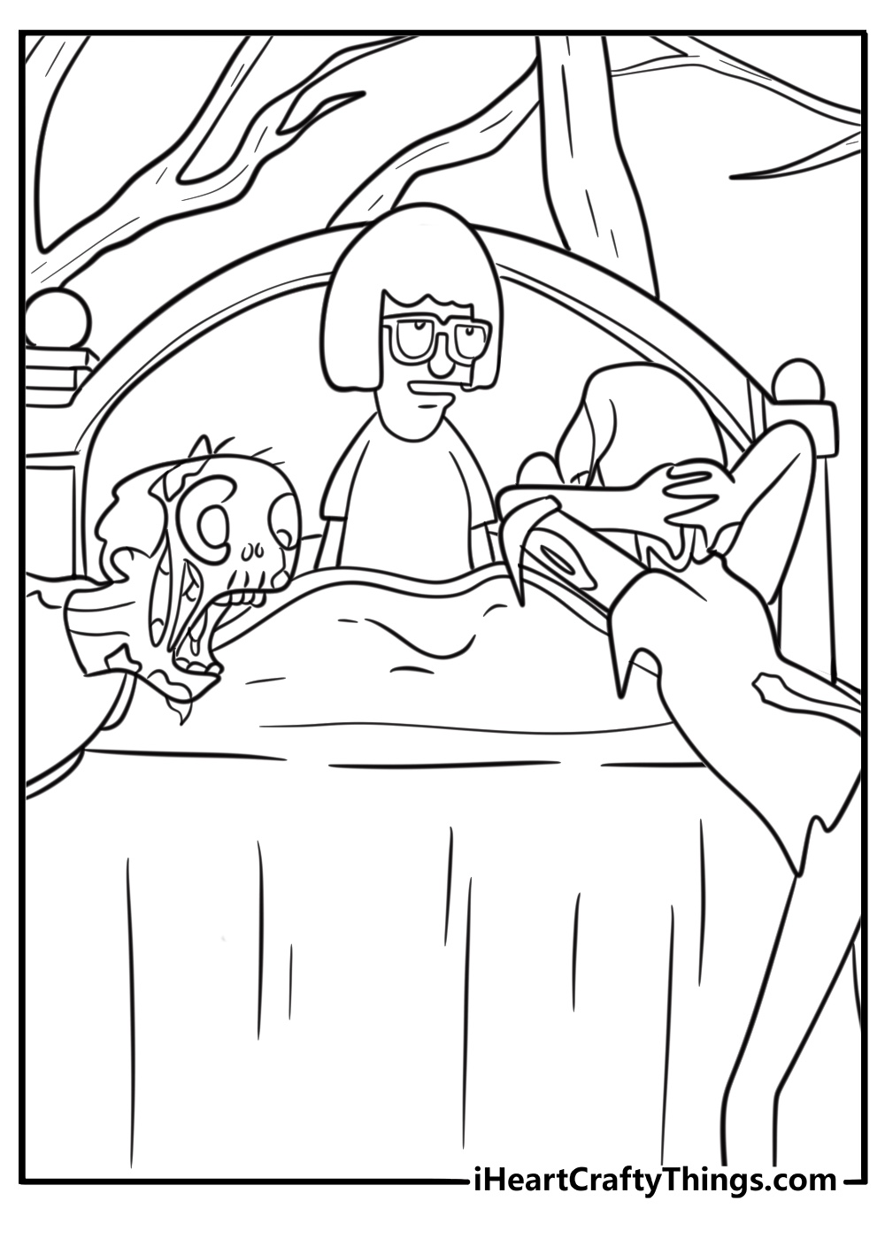 tina daydreaming about zombies coloring page