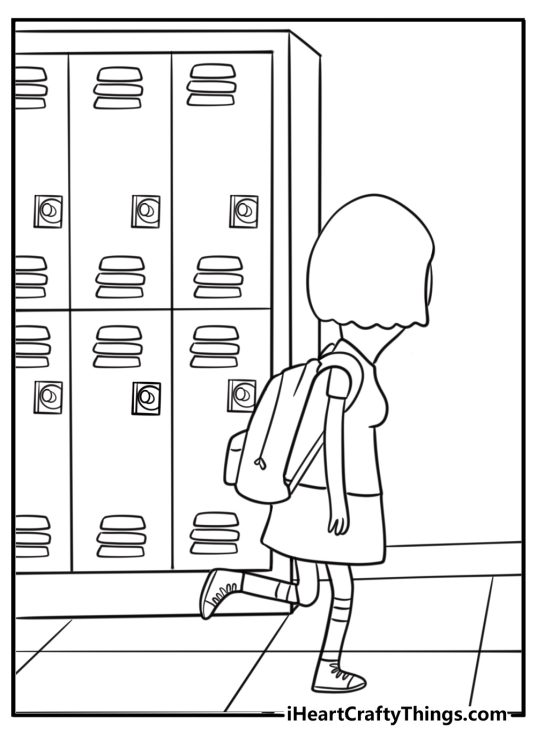 Tina walking through the school hallway coloring page