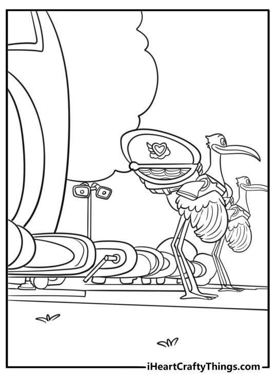 Tots headquarters building with delivery vehicles outside coloring page