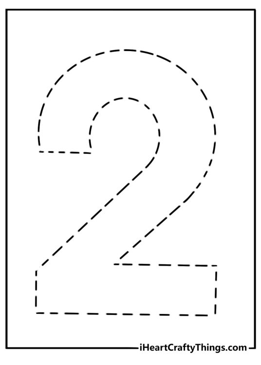Traceable number 2 for preschool coloring page