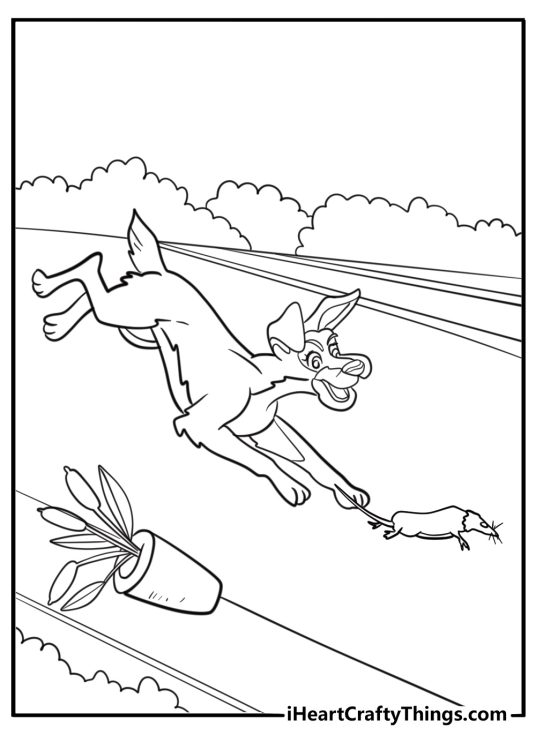 Tramp chasing a rat coloring page