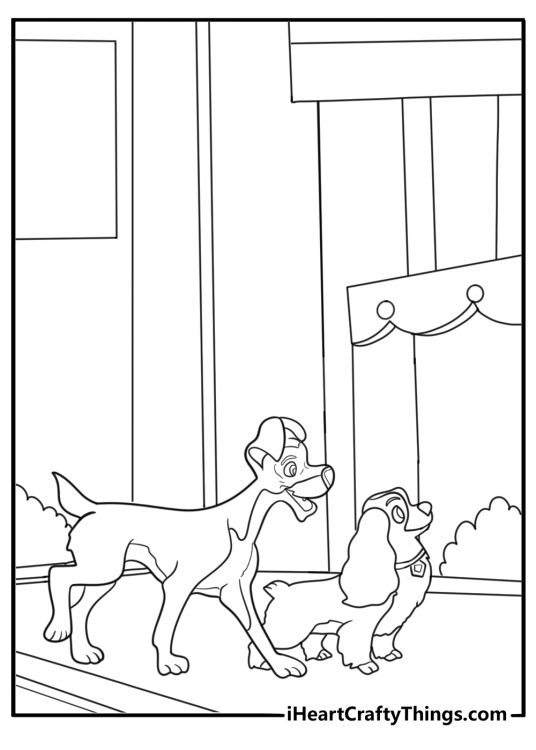 Tramp leading lady through the city coloring page