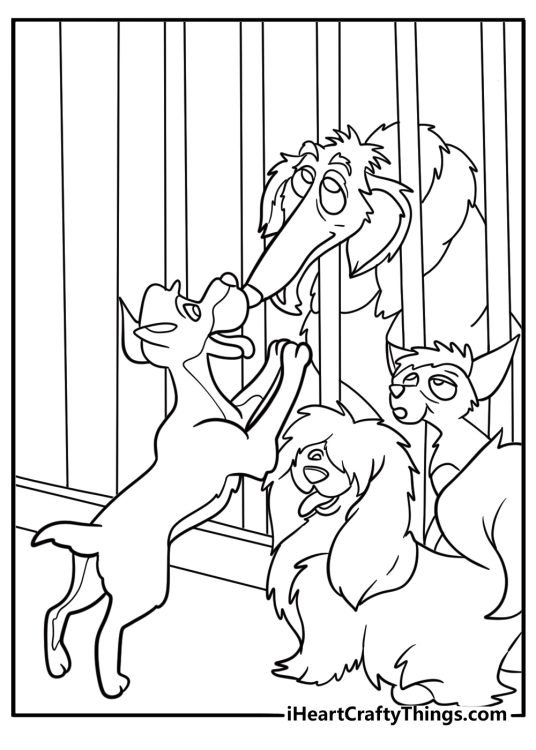 Tramp standing in front of the dog pound coloring page
