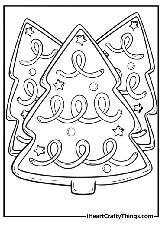 Tree ornament cookie with stars and dots detailed coloring sheet