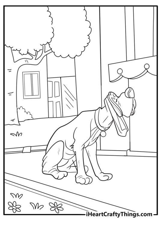 Trusty howling near the tracks coloring page