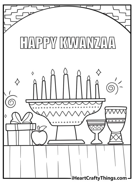 Unity cup on a table for kwanzaa printable coloring sheet