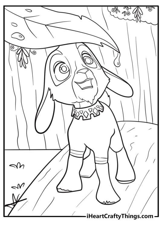 Valentino with a big leaf on his head detailed coloring sheet