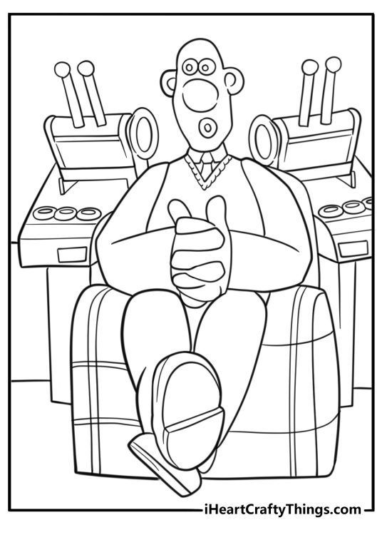 Wallace building an invention coloring page for kids