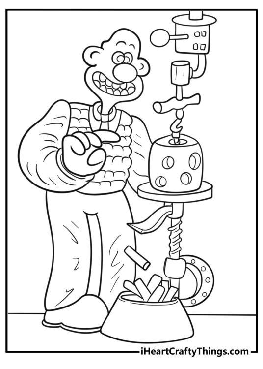 Wallace presenting a new invention on stage free coloring page pdf