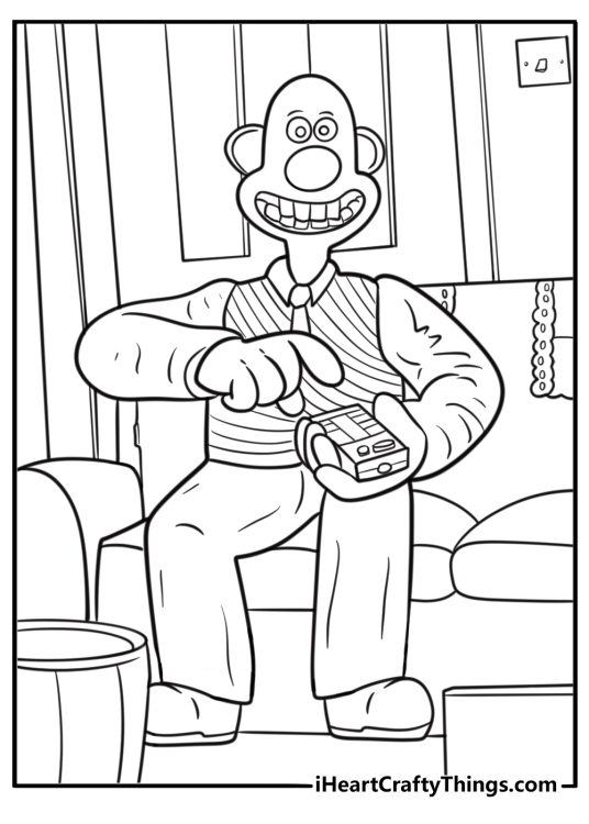 Wallace using a remote control fun printable coloring sheet