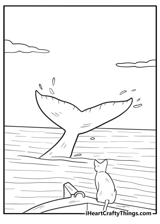 Whale breaching in the background of a flow coloring scene
