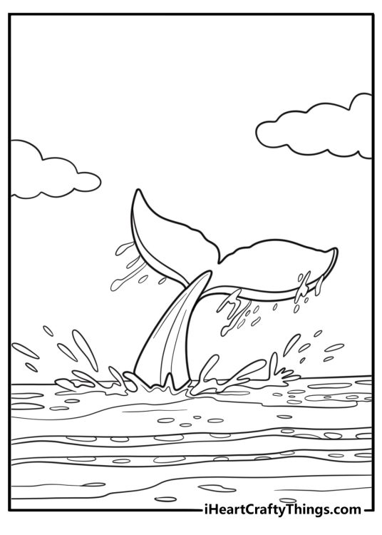 Whale tail above the sea surface coloring page