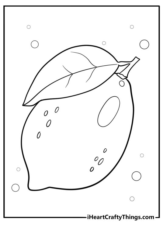 Whole lemon with leaf on top coloring page