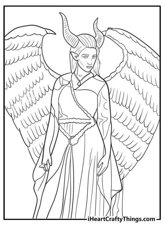 Young maleficent with wings spread wide coloring sheet