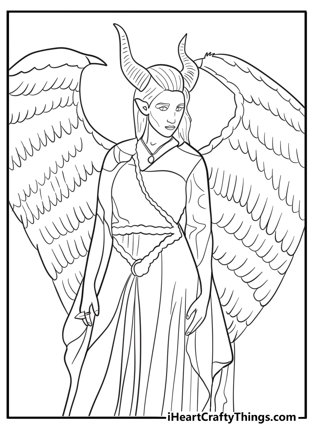 young maleficent with wings spread wide coloring sheet
